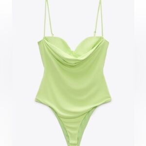 ZARA Green Draped Bodysuit